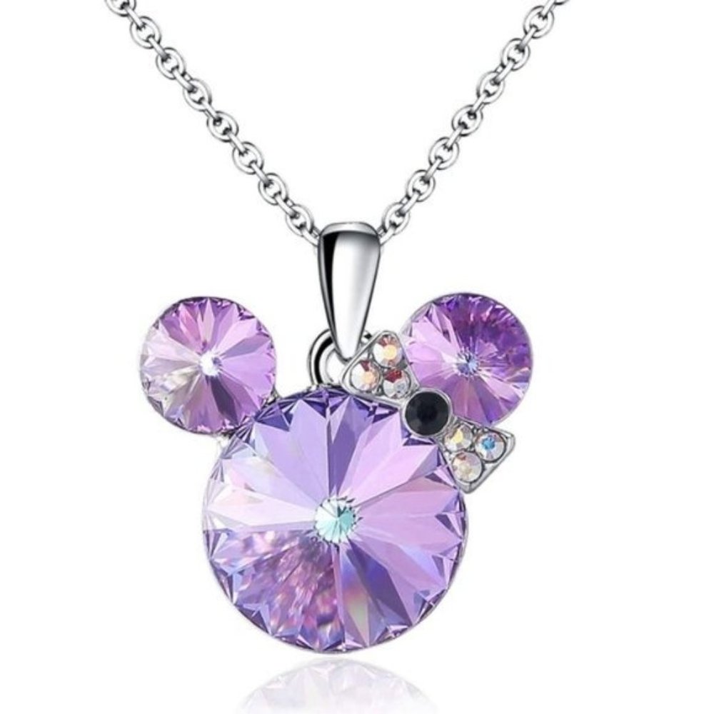 Purple Swarovski Crystal Minnie Mouse Necklace Disney